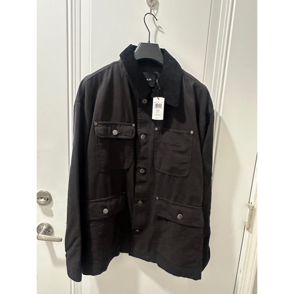 Coach Other - Coach Mens Chore Coat Black Canvas Jacket Corduroy Collar CCA41 XL New Tags